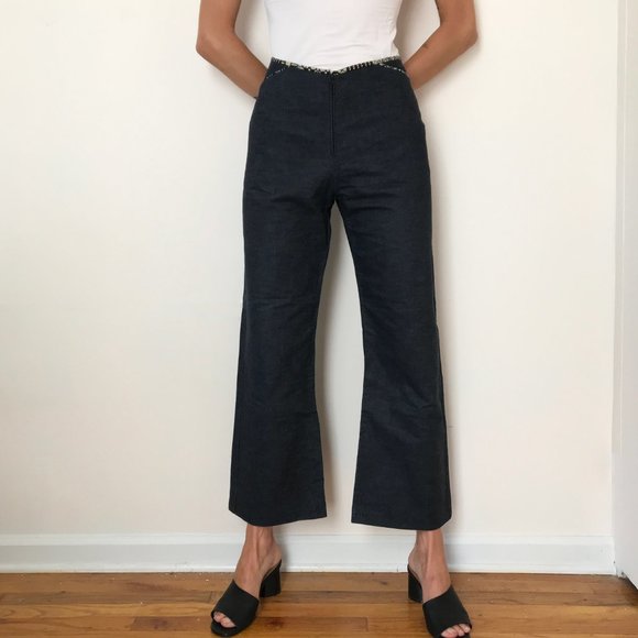 Vintage Dark Denim Zip Up Wide Leg Gaucho Pants 30 - Picture 4 of 11